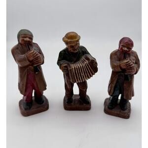 Vintage 1920-40s Lot Of 3 Syroco Carved Musicians Accordion Clarinet Players